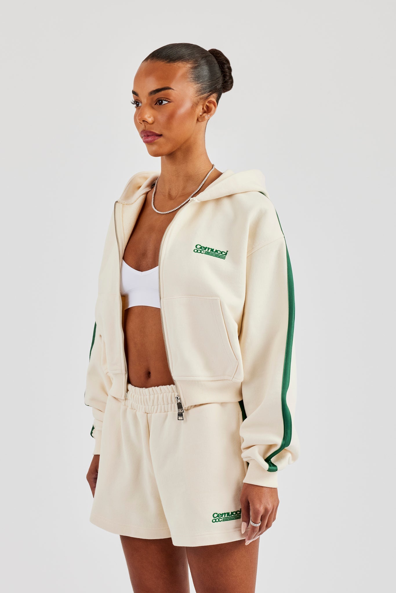 CCC Taping Boxy Zip Through Hoodie & Shorts - Off White
