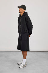 Zip Through Boxy Hoodie & Embroidered Jersey Jort - Black