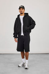 Zip Through Boxy Hoodie & Embroidered Jersey Jort - Black