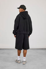 Zip Through Boxy Hoodie & Embroidered Jersey Jort - Black