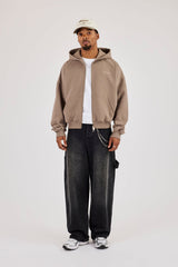 Zip Through Boxy Hoodie - Falcon Stone