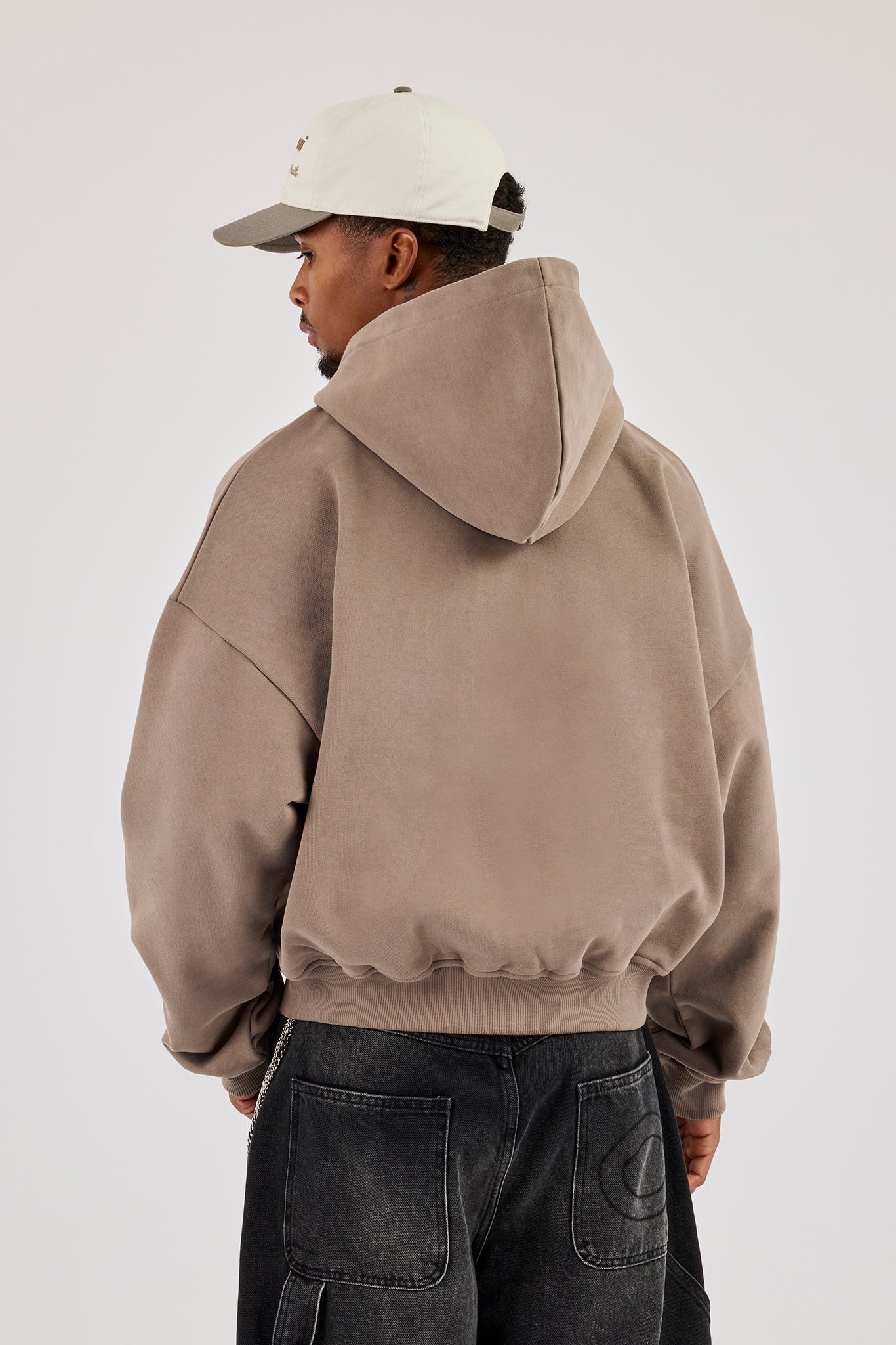 Zip Through Boxy Hoodie - Falcon Stone