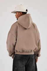 Zip Through Boxy Hoodie - Falcon Stone