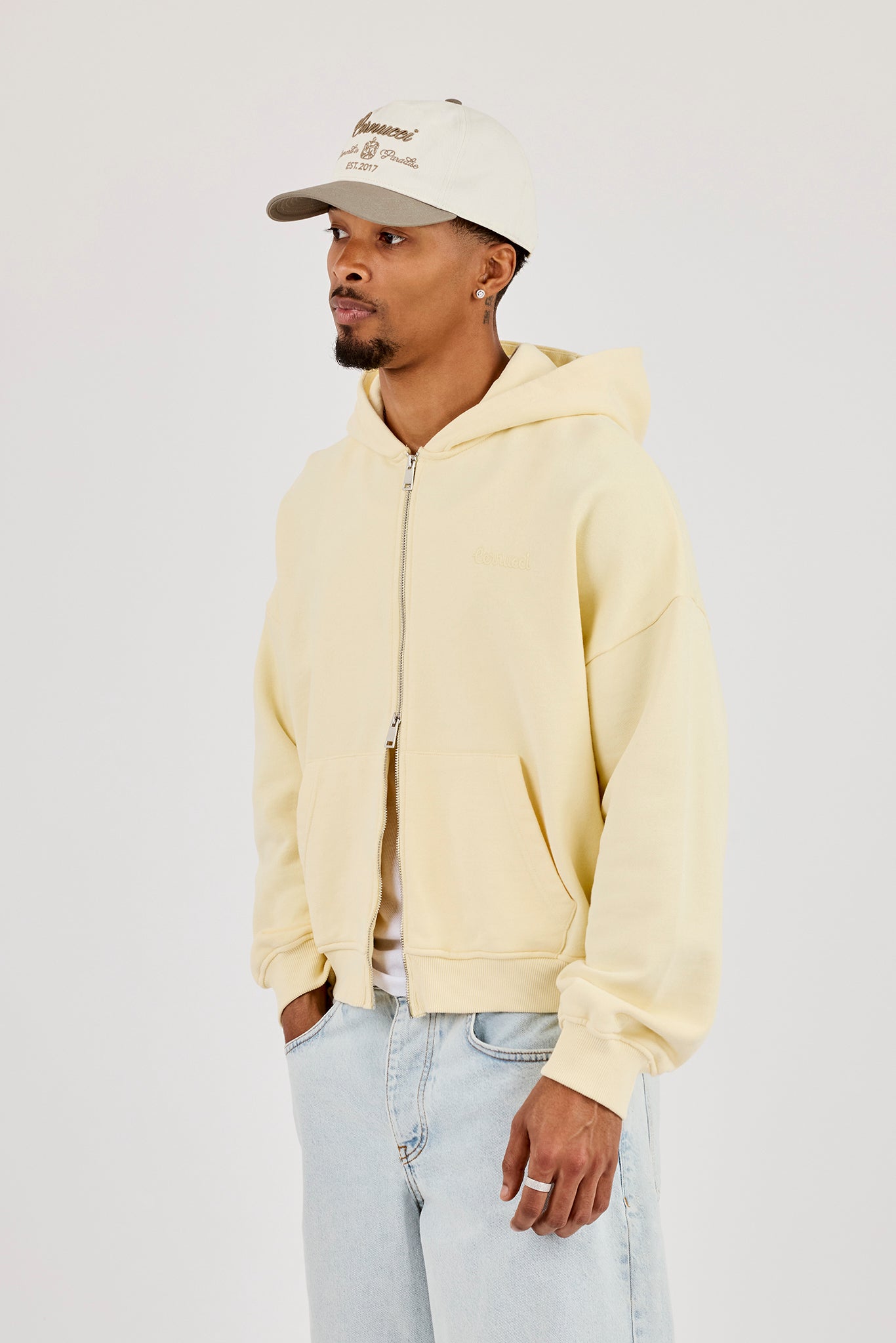 Zip Through Boxy Hoodie - Lemon