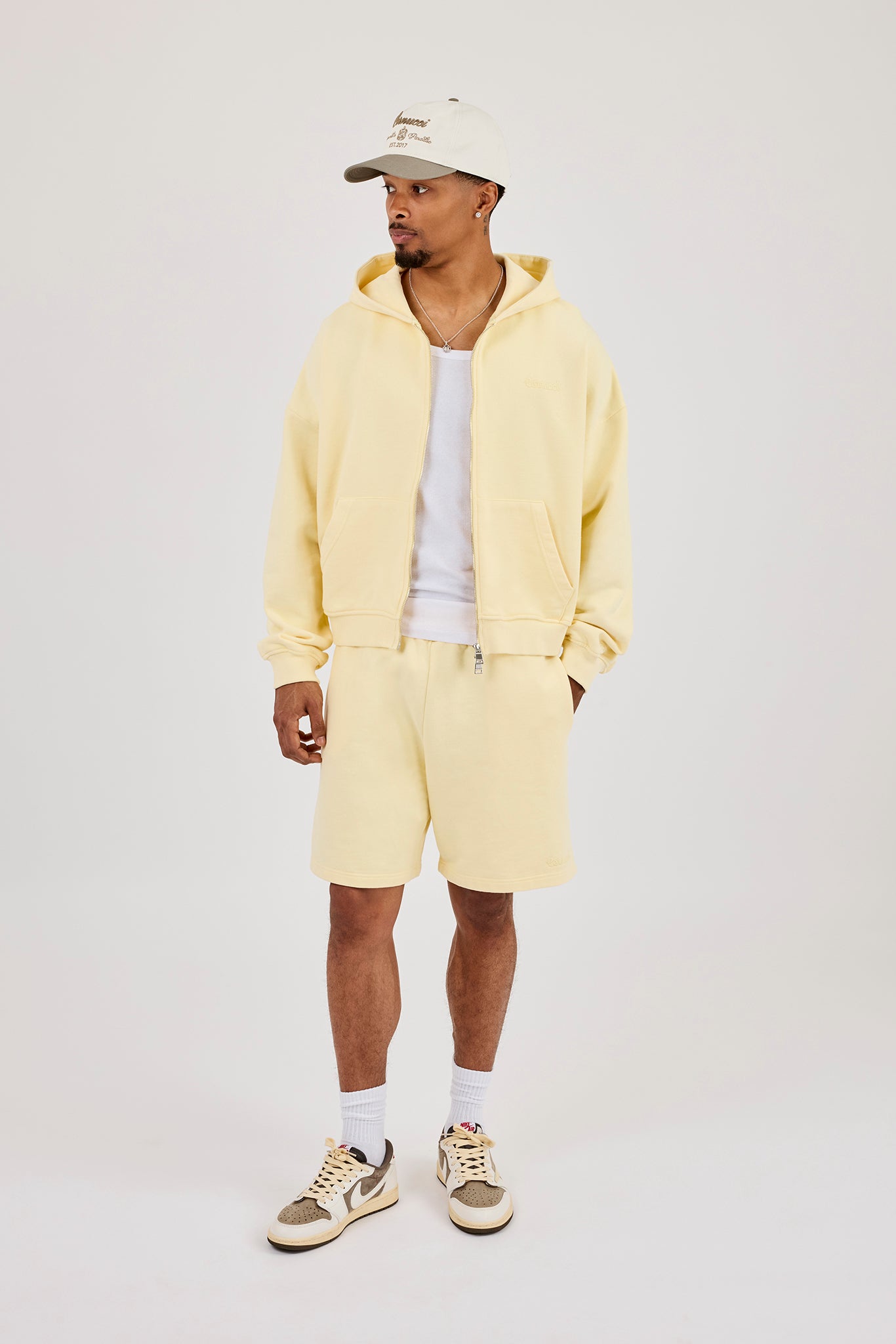 Zip Through Boxy Hoodie & Relaxed Jersey Short - Lemon