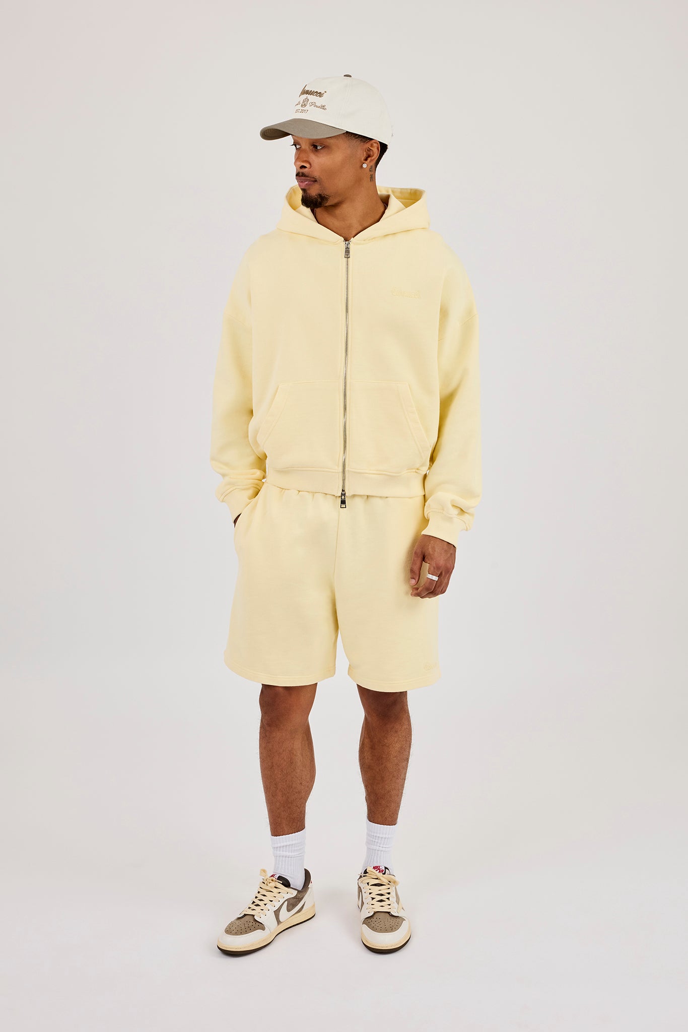 Zip Through Boxy Hoodie & Relaxed Jersey Short - Lemon