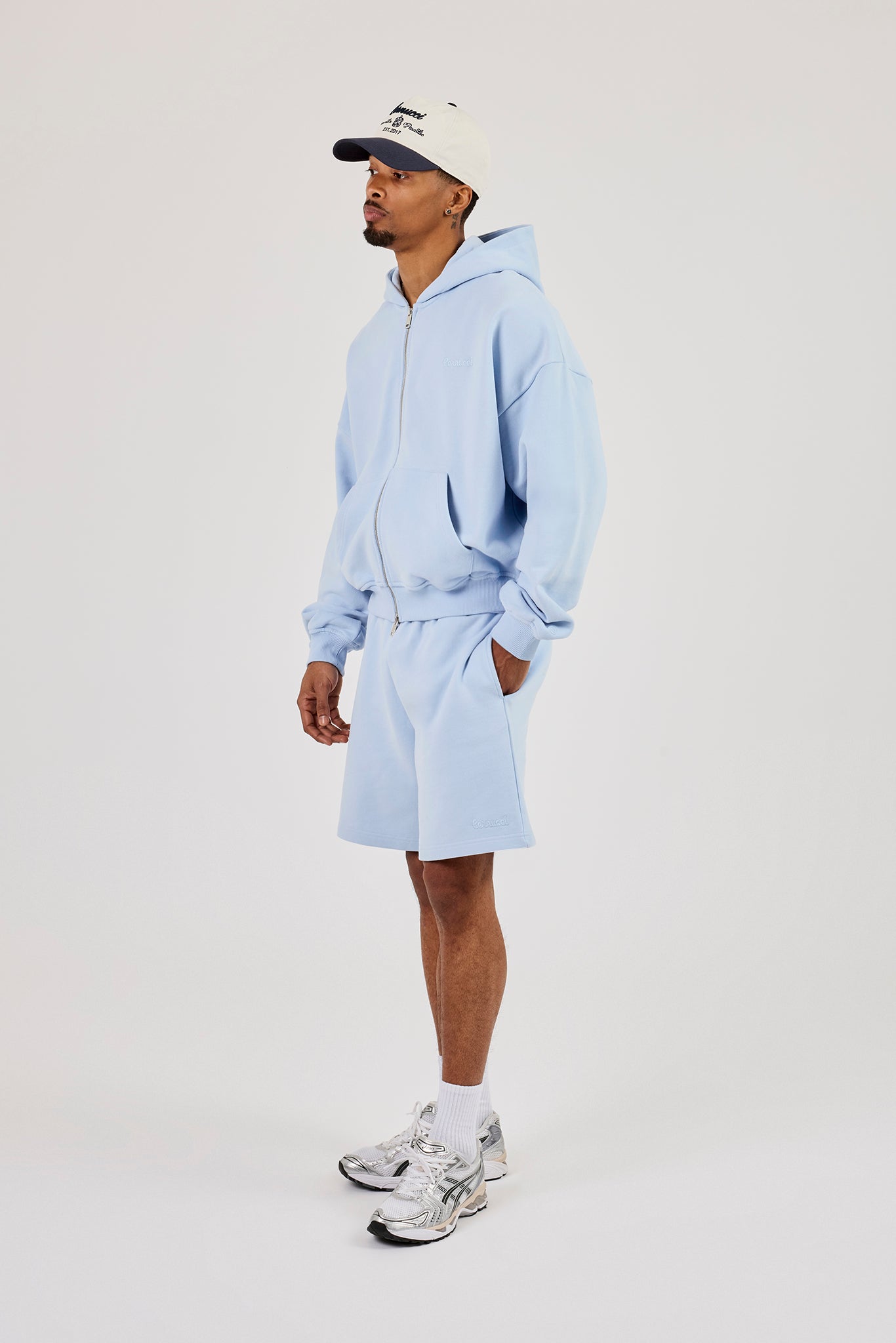 Zip Through Boxy Hoodie - Light Blue