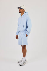 Zip Through Boxy Hoodie - Light Blue