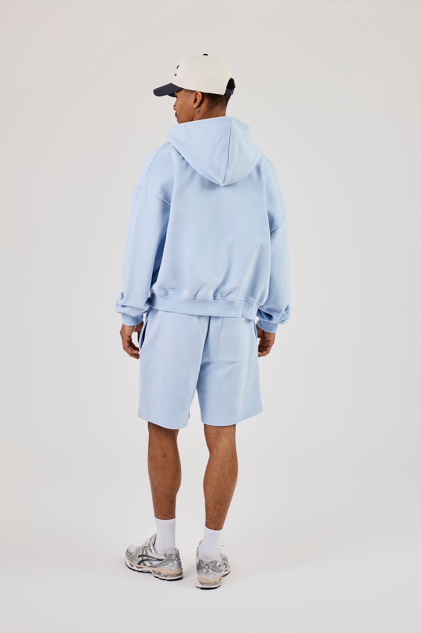 Zip Through Boxy Hoodie & Relaxed Jersey Short - Light Blue
