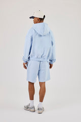 Zip Through Boxy Hoodie & Relaxed Jersey Short - Light Blue