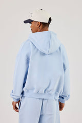 Zip Through Boxy Hoodie - Light Blue