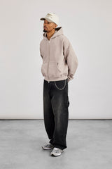 Zip Through Boxy Hoodie - Stone