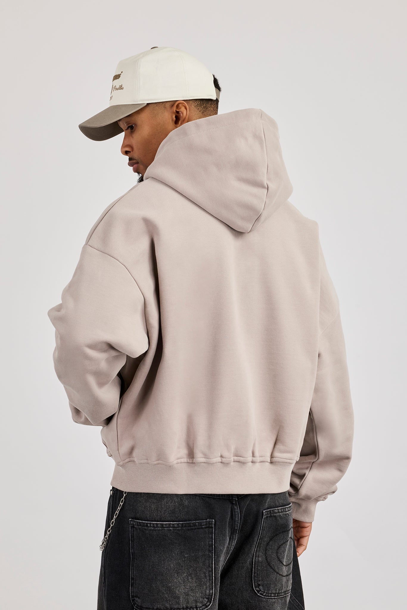 Zip Through Boxy Hoodie - Stone