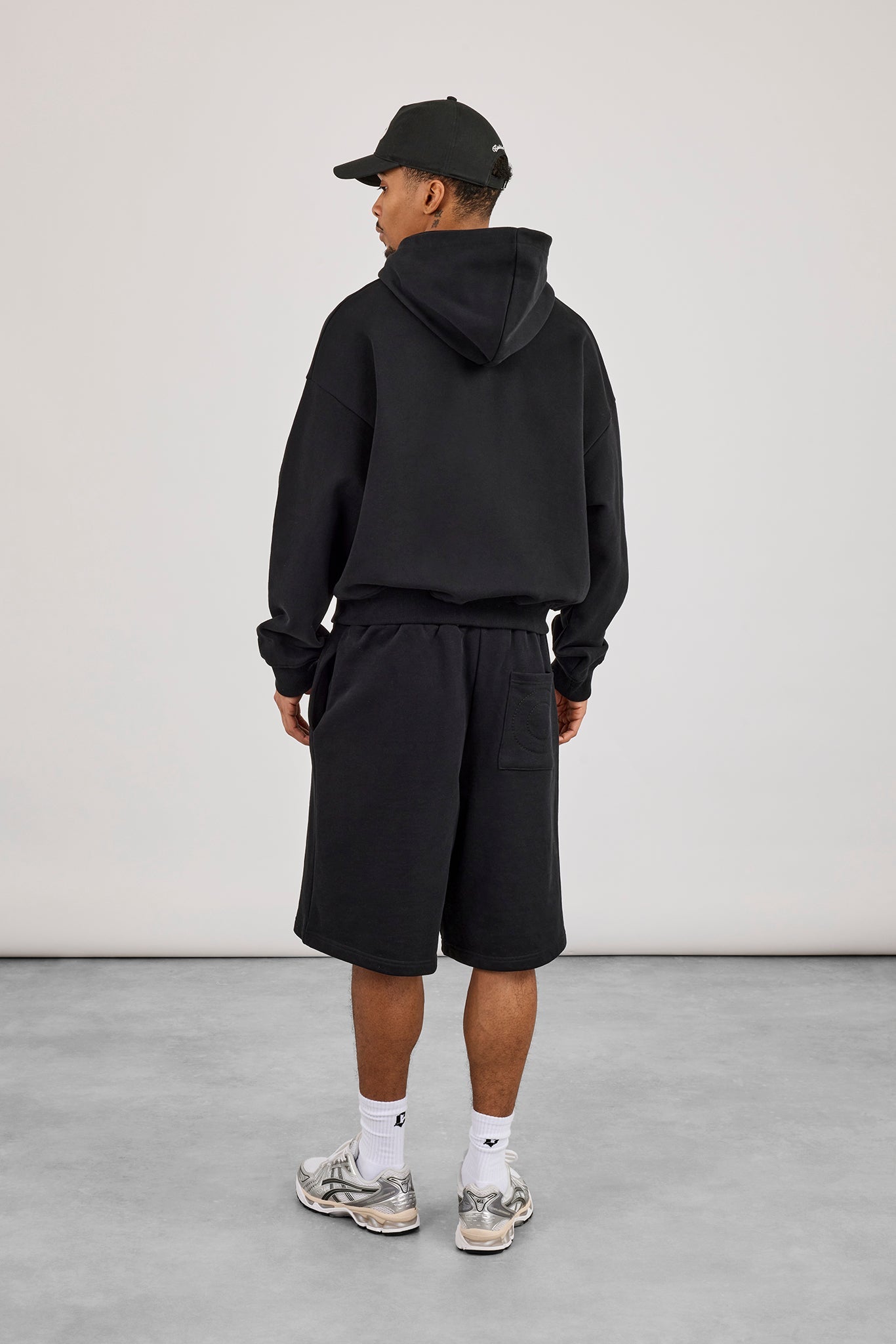 Men's Boxy Hoodie & Embroidered Jersey Jort - Black