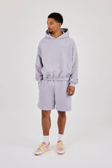 Mens Boxy Hoodie & Relaxed Jersey Short - Dusty Purple