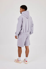 Mens Boxy Hoodie & Relaxed Jersey Short - Dusty Purple