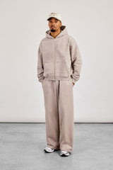 Zip Through Boxy Hoodie & Baggy Fit Jogger - Stone
