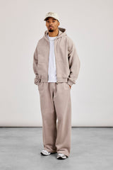 Zip Through Boxy Hoodie & Baggy Fit Jogger - Stone
