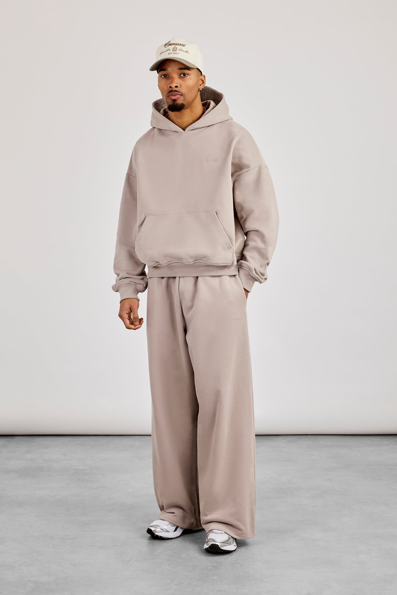 Mens Boxy Hoodie & Baggy Fit Jogger - Stone