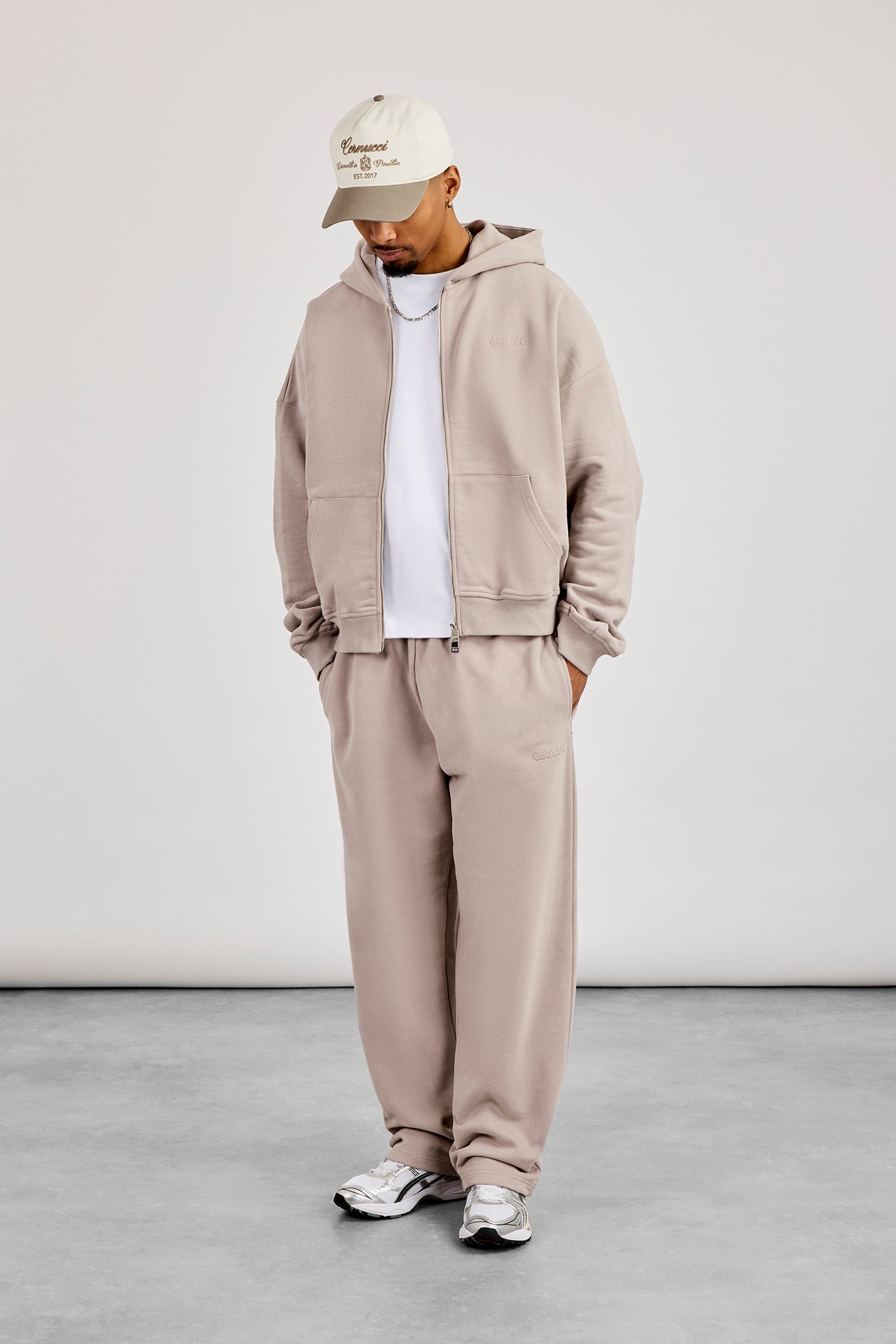 Zip Through Boxy Hoodie & Relaxed Jogger - Stone