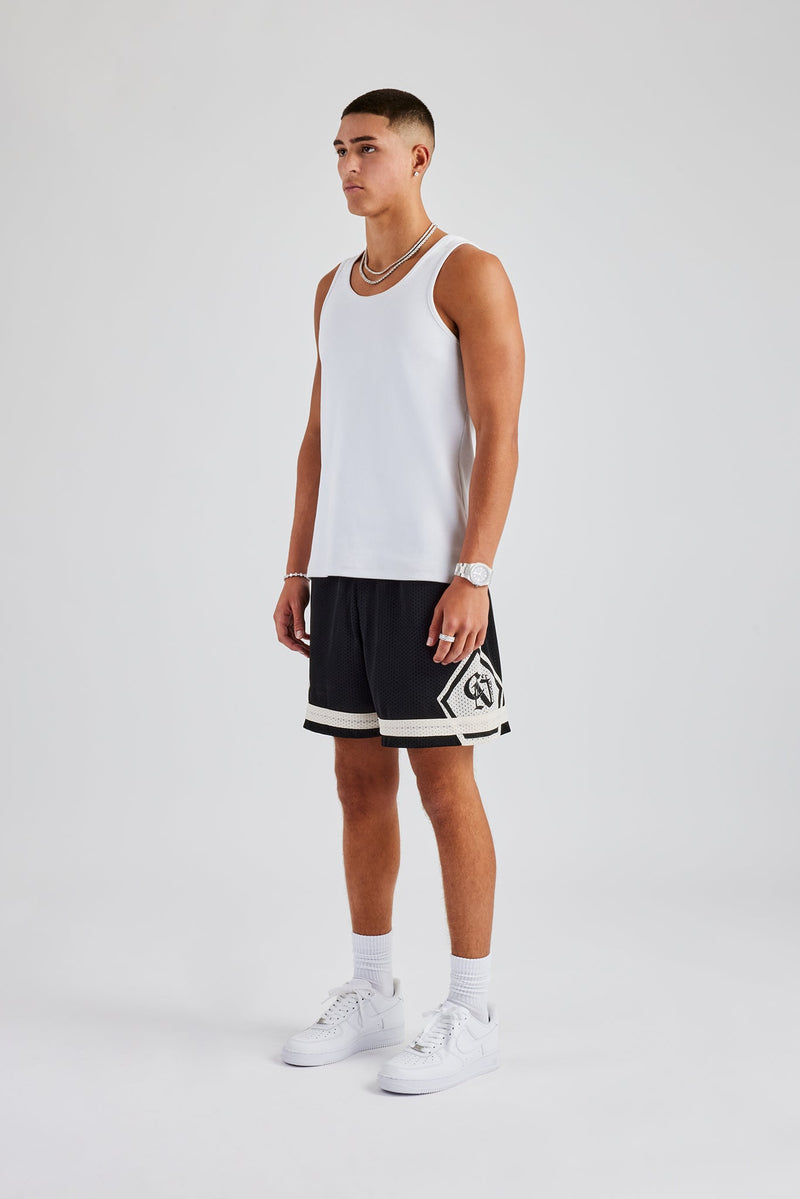 Logo Panelled Mesh Short - Black