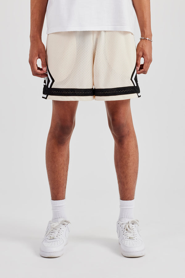 Logo Panelled Mesh Short - Off White