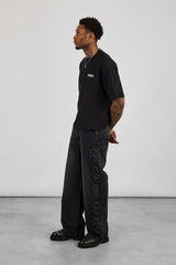 Boxy Cernucci High Build Embroidered T-Shirt - Black