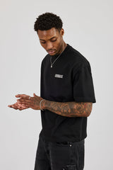 Boxy Cernucci High Build Embroidered T-Shirt - Black