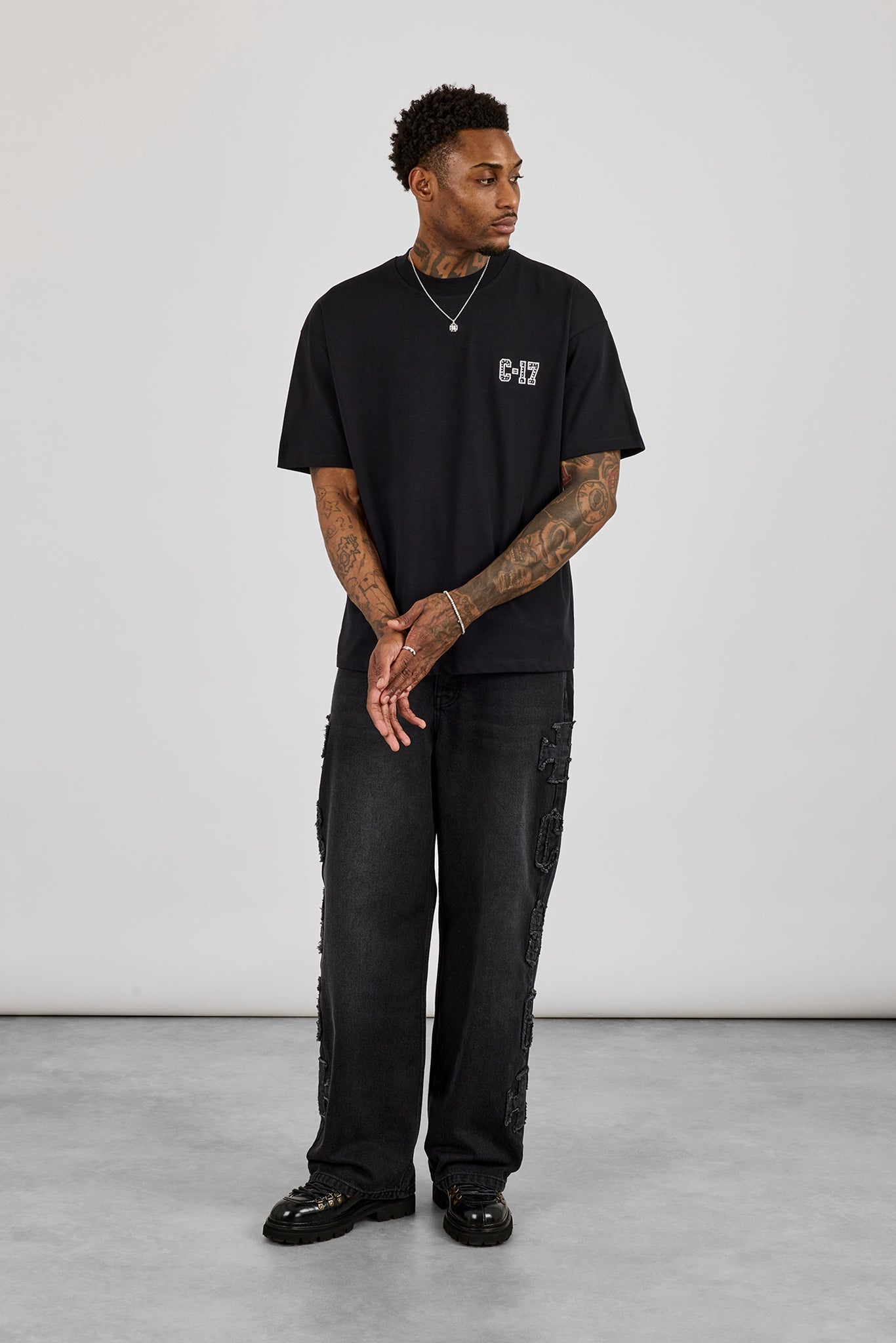 Oversized Logo Stud Detail T-Shirt - Black