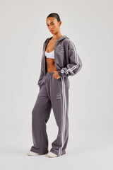Moto Boxy Zip Through Hoodie & Wide Leg Jogger - Washed Charcoal