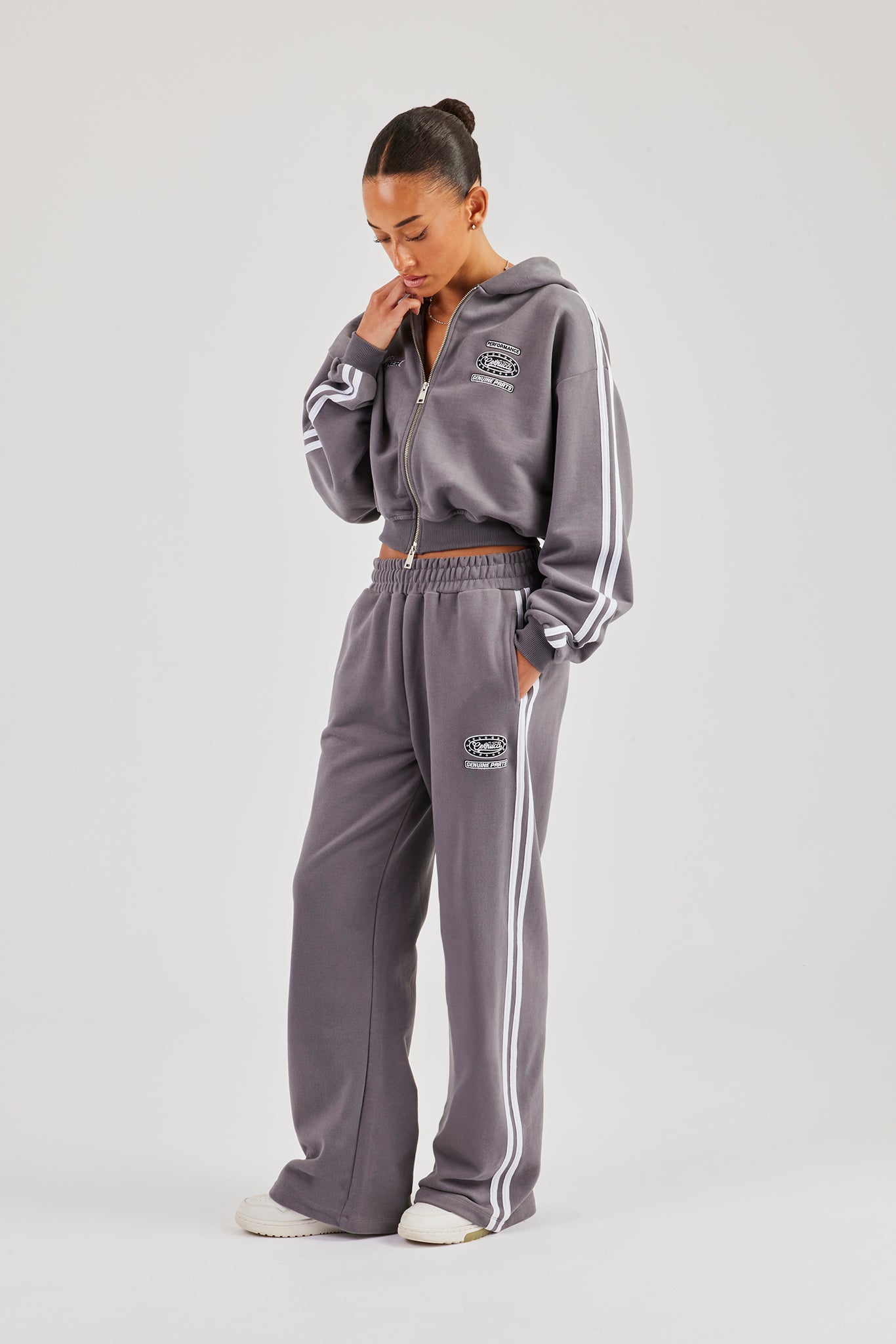 Moto Wide Leg Jogger - Washed Charcoal