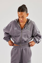 Moto Boxy Zip Through Hoodie - Washed Charcoal