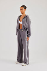 Moto Boxy Zip Through Hoodie & Wide Leg Jogger - Washed Charcoal