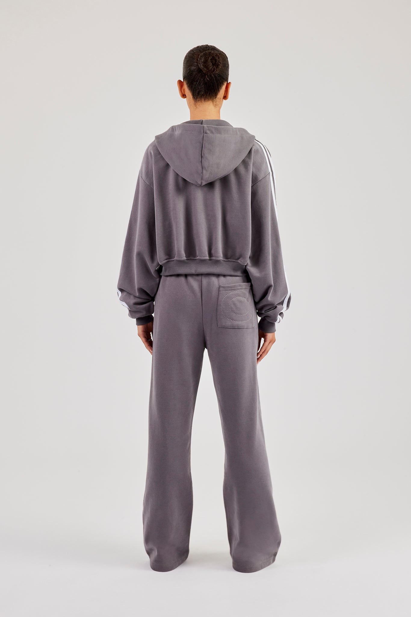 Moto Boxy Zip Through Hoodie & Wide Leg Jogger - Washed Charcoal