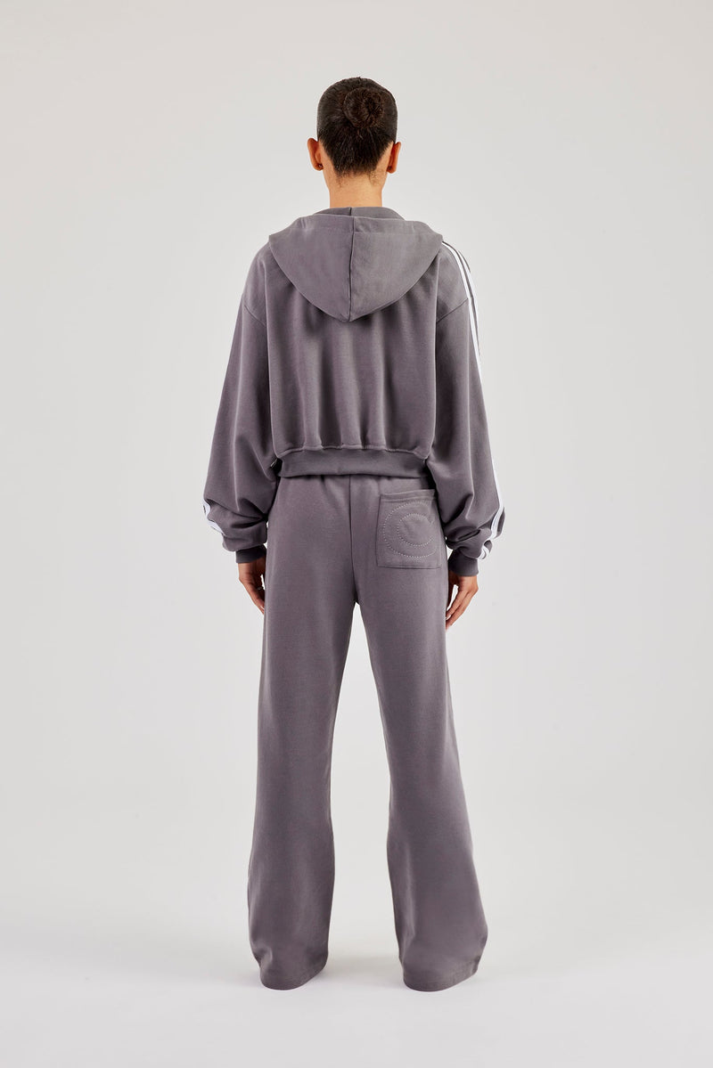 Moto Boxy Zip Through Hoodie & Wide Leg Jogger - Washed Charcoal