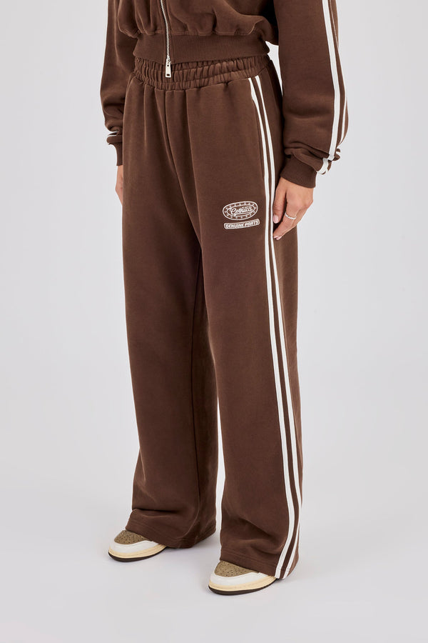 Moto Wide Leg Jogger - Washed Chocolate