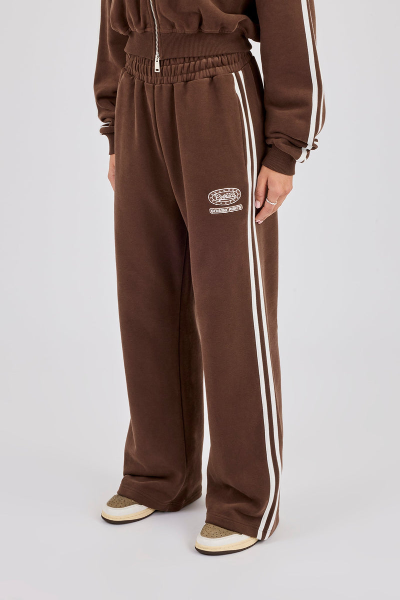 Moto Wide Leg Jogger - Washed Chocolate