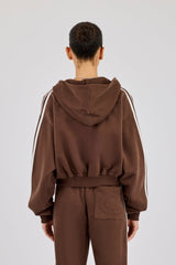 Moto Boxy Zip Through Hoodie - Washed Chocolate