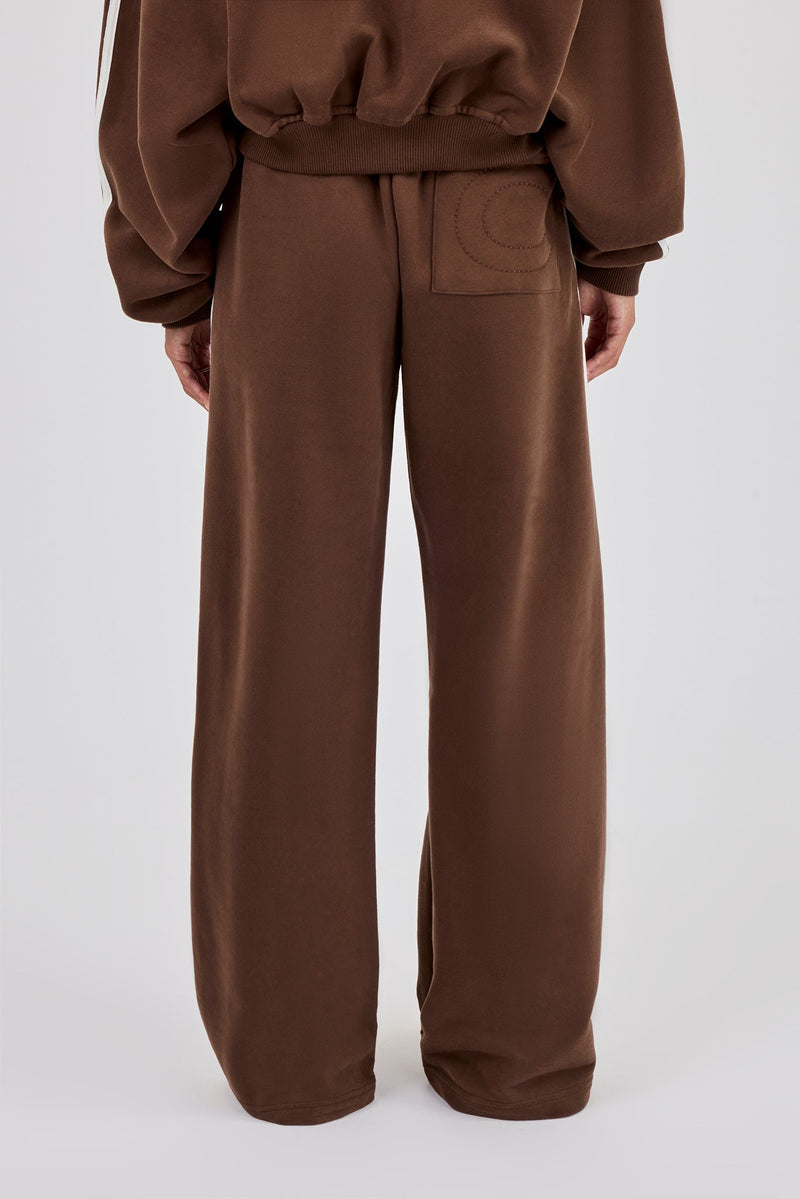 Moto Wide Leg Jogger - Washed Chocolate