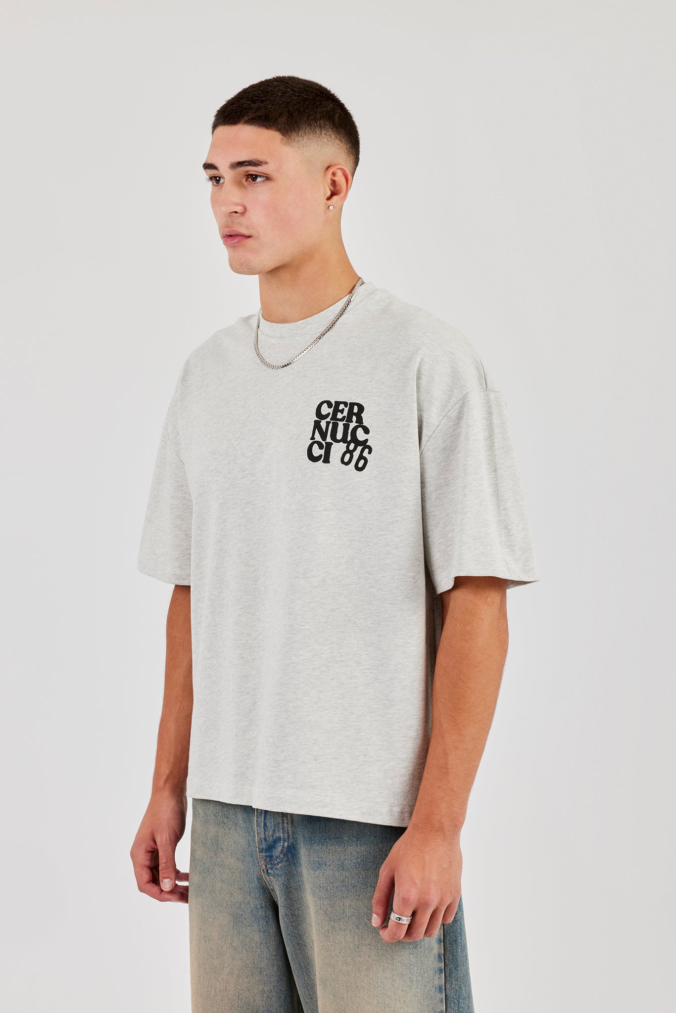 Cernucci 86 Print Boxy T-Shirt - Ash Grey