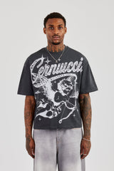 Cherub Print Boxy T-Shirt - Charcoal