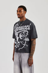 Cherub Print Boxy T-Shirt - Charcoal