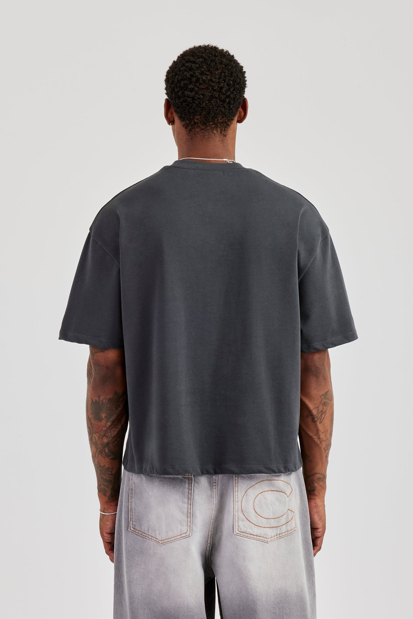 Cherub Print Boxy T-Shirt - Charcoal