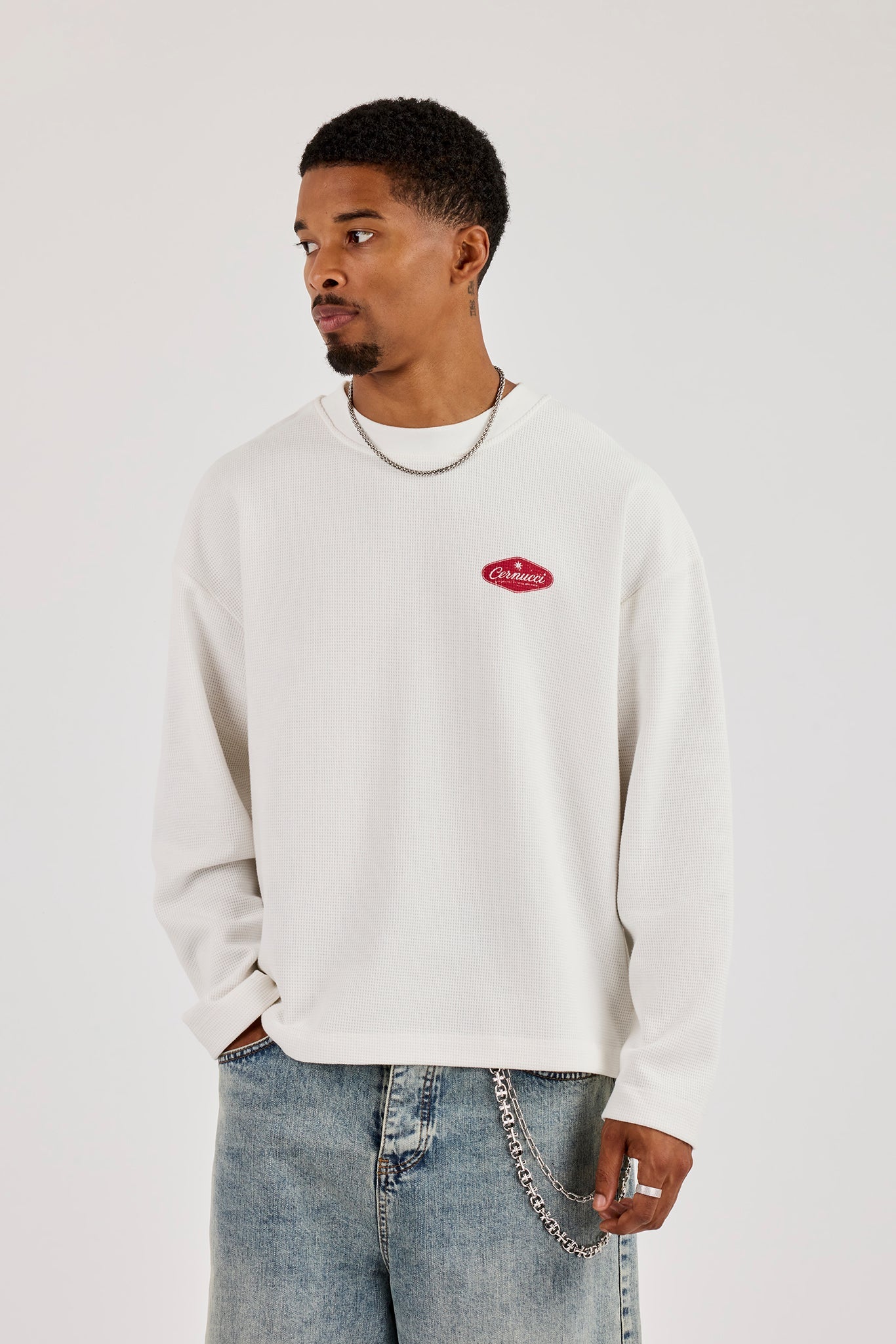 Long Sleeve Boxy Waffle Alto Astral T-Shirt - Off White