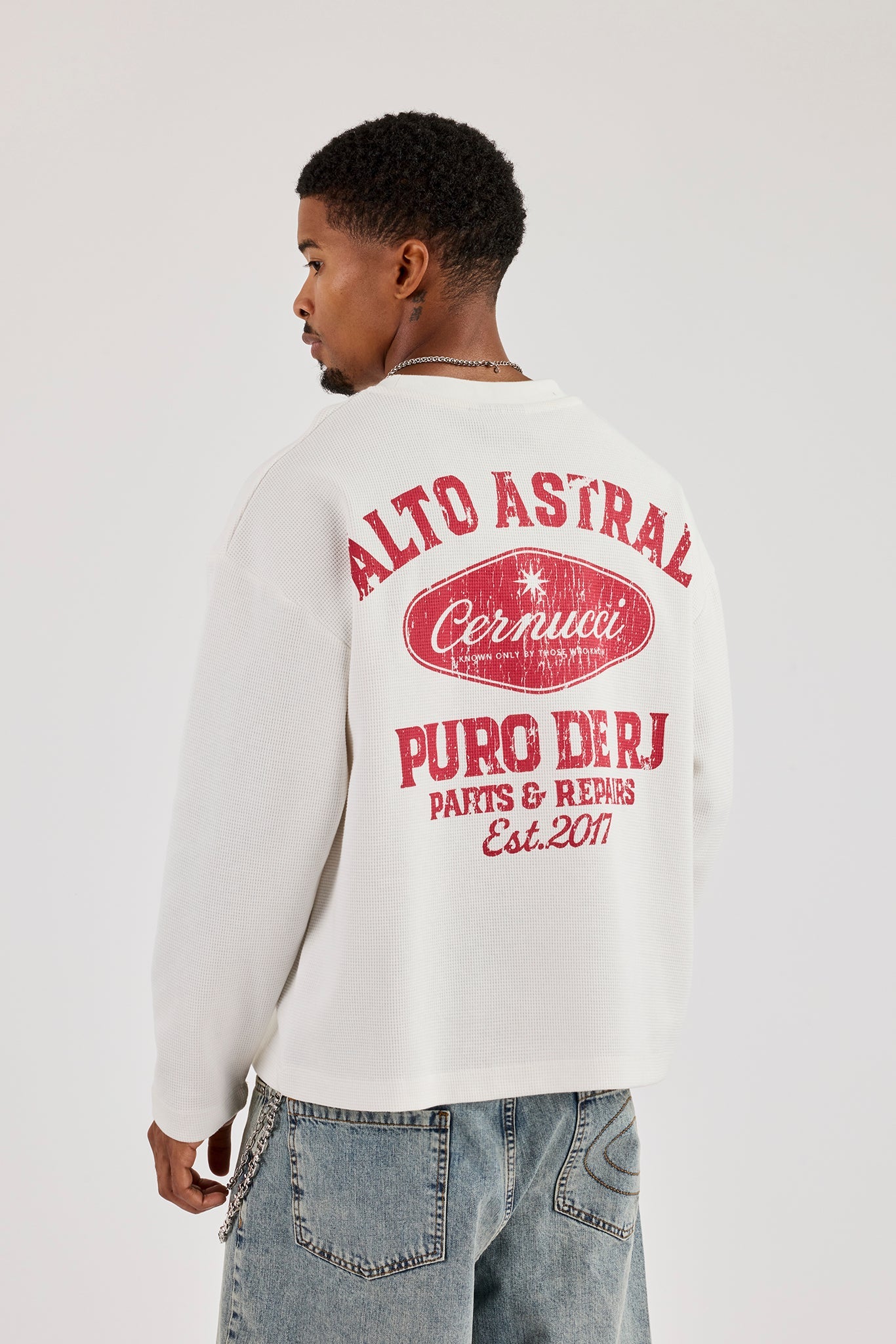 Long Sleeve Boxy Waffle Alto Astral T-Shirt - Off White