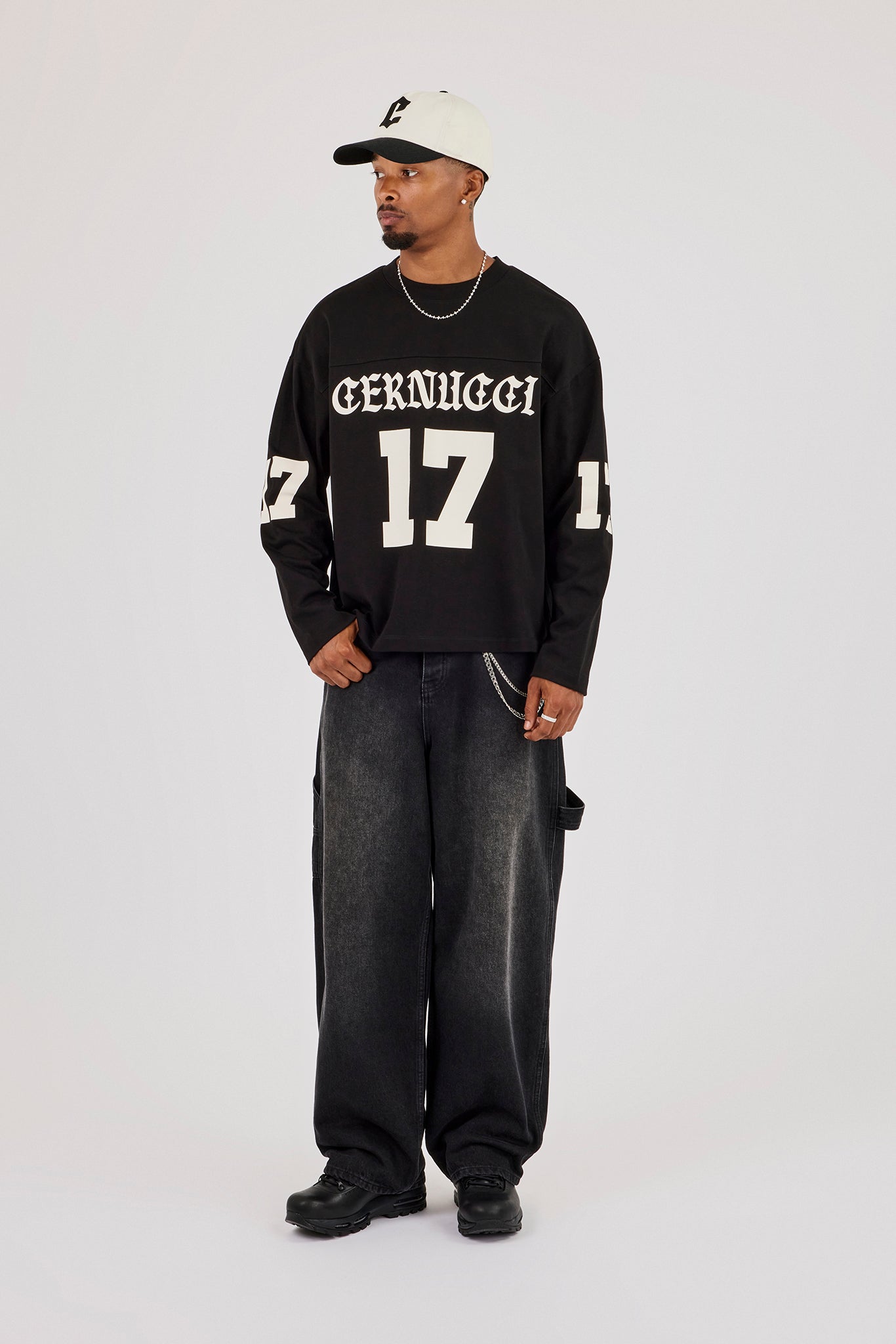 Long Sleeve 17 Jersey Football Top - Black