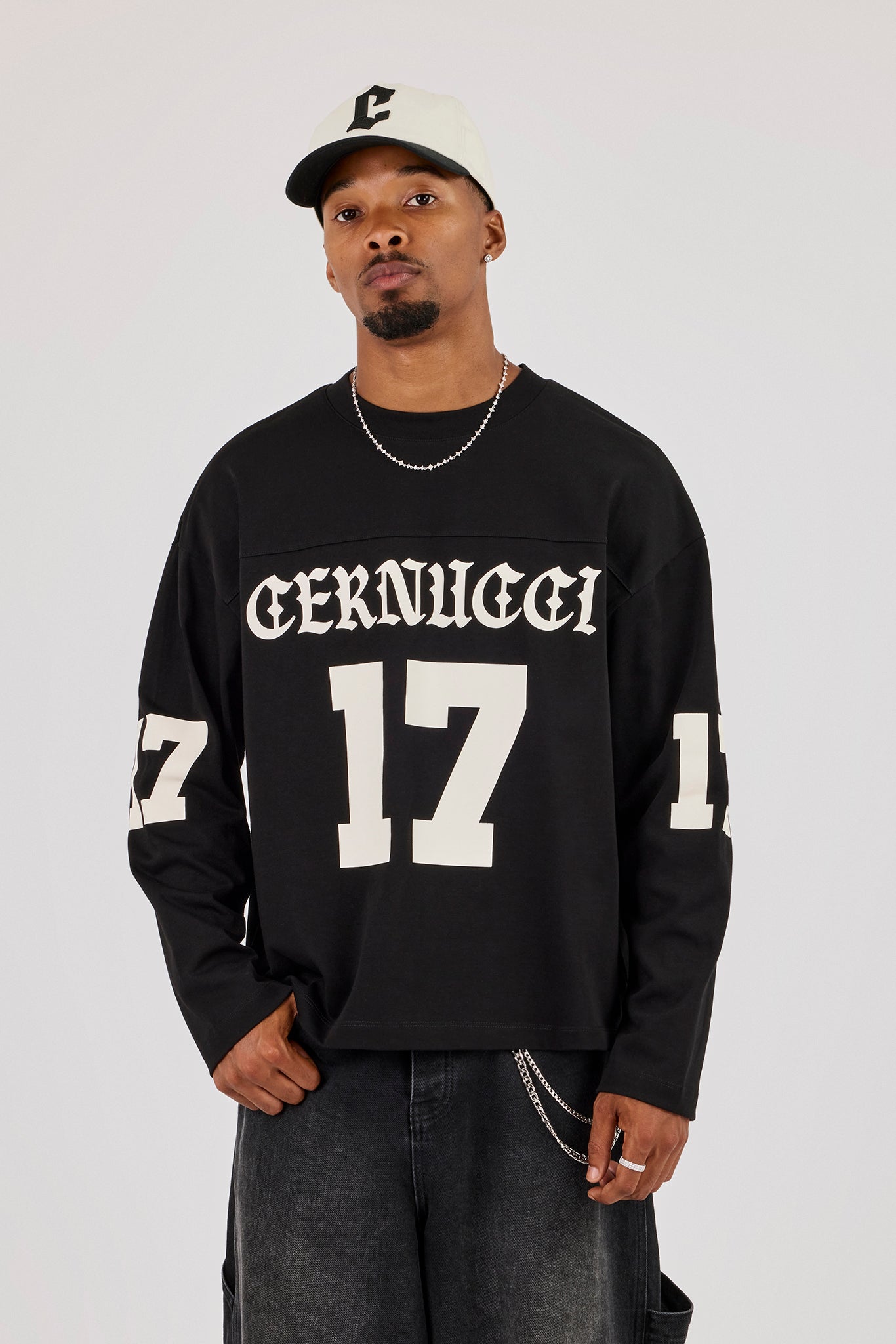 Long Sleeve 17 Jersey Football Top - Black