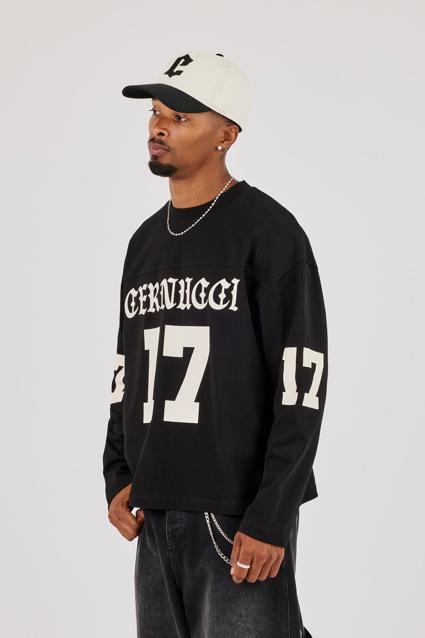 Long Sleeve 17 Jersey Football Top - Black