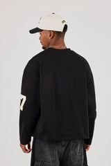 Long Sleeve 17 Jersey Football Top - Black