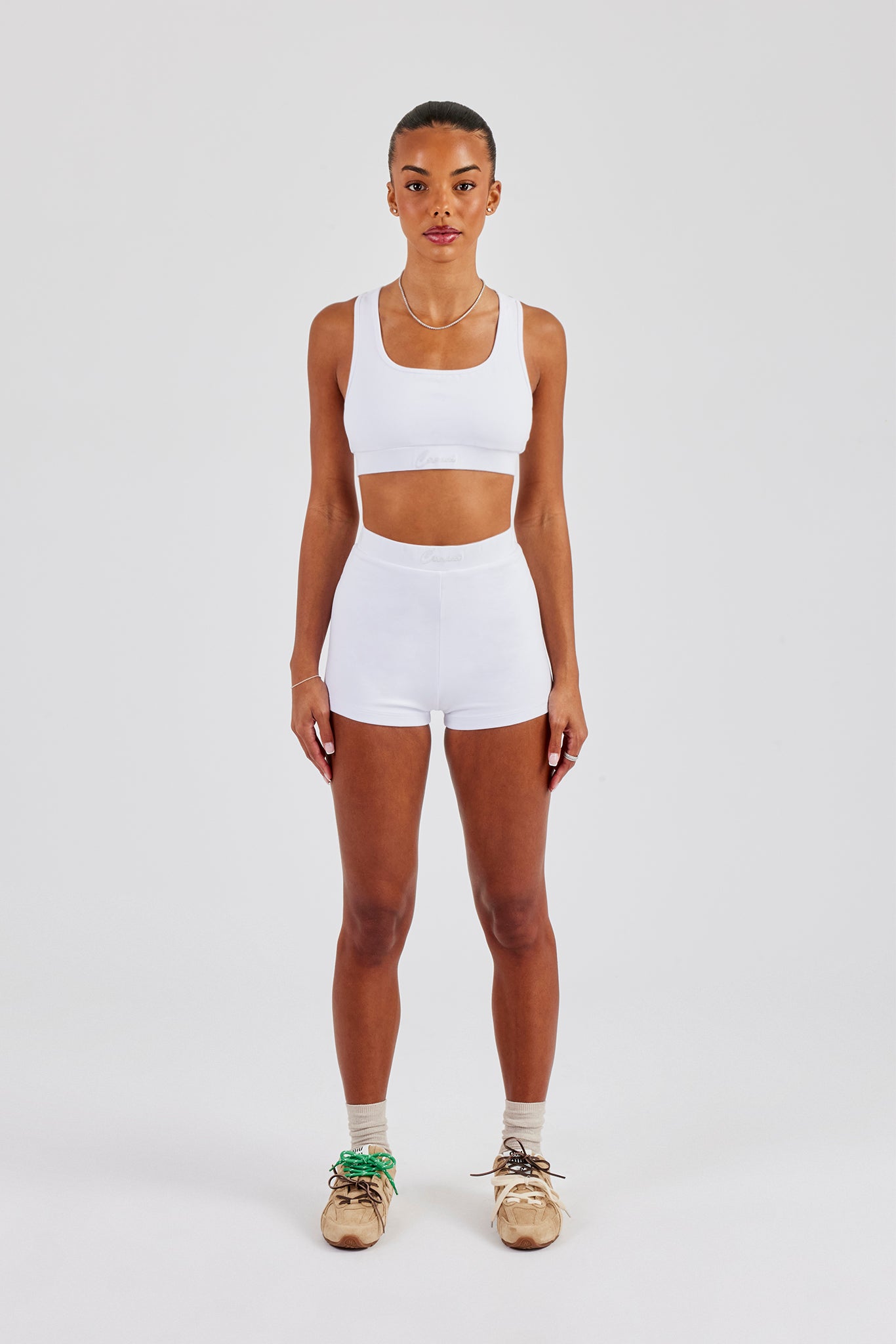 Racer Back Bralet & Jersey Boxer Short - White